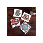 Pinecone Stone Şahmeran, Çini Sanatı, Nar Ağacı, Fatma Ana Eli (Hamsa) Taş Bardak Altlığı Seti - 4 Parça - Dekoratif, Rustik Mutfak Aksesuarı, 10x10 cm, Kaydırmaz Tabanlı, Şık ve Dayanıklı SC186