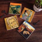 Pinecone Stone Salvador Dalí Belleğin Azmi, Çığlık, Mozaik Serisi, Gustav Klimt Aile Kucaklama Taş Bardak Altlığı – 4’lü Set, 10x10 cm Dekoratif Masaüstü Koruyucu Doğaltaş Altlık |SC574|