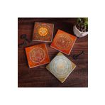 Pinecone Stone Sri Yantra, Mandala Taş Bardak Altlığı Seti - 4 Parça - Dekoratif, Rustik Mutfak Aksesuarı, 10x10 cm, Kaydırmaz Tabanlı, Şık ve Dayanıklı SC181