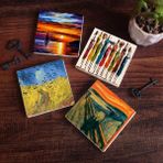 Pinecone Stone Van Gogh Buğday Tarlası ve Kargalar, Çığlık, Yerli Kadınlar, Deniz Manzarası Taş Bardak Altlığı – 4’lü Set, 10x10 cm Dekoratif Masaüstü Koruyucu Doğaltaş Altlık |SC439|