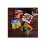 Pinecone Stone Van Gogh Buğday Tarlası ve Kargalar, Çığlık, Yerli Kadınlar, Deniz Manzarası Taş Bardak Altlığı Seti - 4 Parça - Dekoratif, Rustik Mutfak Aksesuarı, 10x10 cm, Kaydırmaz Tabanlı SC439