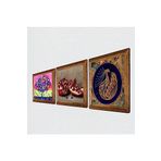 Pinecone Tavus Kuşu, Hayat Ağacı, Nar Taş Duvar Tablosu - Ahşap Çerçeveli Taş Tablo - 25x25 cm - 3 Parça Set - Dekoratif Duvar Sanatı - Modern Ev ve Ofis Duvar Dekoru W3-1052