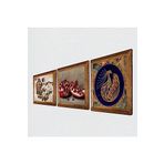 Pinecone Tavus Kuşu, Kelebekli Çiçek, Nar Taş Duvar Tablosu - Ahşap Çerçeveli Taş Tablo - 25x25 cm - 3 Parça Set - Dekoratif Duvar Sanatı - Modern Ev ve Ofis Duvar Dekoru W3-1094
