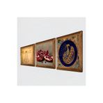 Pinecone Tavus Kuşu, Leonardo da Vinci Vitruvius Adamı, Nar Taş Duvar Tablosu - Ahşap Çerçeveli Taş Tablo - 25x25 cm - 3 Parça Set - Dekoratif Duvar Sanatı - Modern Ev ve Ofis Duvar Dekoru W3-1376