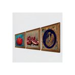 Pinecone Tavus Kuşu, Nar Taş Duvar Tablosu - Ahşap Çerçeveli Taş Tablo - 25x25 cm - 3 Parça Set - Dekoratif Duvar Sanatı - Modern Ev ve Ofis Duvar Dekoru W3-825