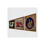 Pinecone Tavus Kuşu, Şahmeran, Nar Taş Duvar Tablosu - Ahşap Çerçeveli Taş Tablo - 25x25 cm - 3 Parça Set - Dekoratif Duvar Sanatı - Modern Ev ve Ofis Duvar Dekoru W3-1002