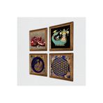 Pinecone Tavus Kuşu, Yaşam Çiçeği, Şahmeran, Nar Taş Duvar Tablosu - Ahşap Çerçeveli Taş Tablo - 25x25 cm - 4 Parça Set - Dekoratif Duvar Sanatı - Modern Ev ve Ofis Duvar Dekoru W4-775