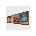 Pinecone Van Gogh Auvers'deki Kilise, İki Müzisyen Kız Tablosu, Nar Taş Duvar Tablosu - Ahşap Çerçeveli Taş Tablo - 25x25 cm - 3 Parça Set - Dekoratif Duvar Sanatı - Modern Ev Duvar Dekoru W3-1513