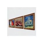 Pinecone Van Gogh Auvers'deki Kilise, Kaplumbağa Terbiyecisi, Nar Taş Duvar Tablosu - Ahşap Çerçeveli Taş Tablo - 25x25 cm - 3 Parça Set - Dekoratif Duvar Sanatı - Modern Ev Duvar Dekoru W3-1576