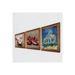 Pinecone Van Gogh Auvers'deki Kilise, Kelebekli Çiçek, Nar Taş Duvar Tablosu - Ahşap Çerçeveli Taş Tablo - 25x25 cm - 3 Parça Set - Dekoratif Duvar Sanatı - Modern Ev ve Ofis Duvar Dekoru W3-1273