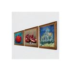 Pinecone Van Gogh Auvers'deki Kilise, Nar Taş Duvar Tablosu - Ahşap Çerçeveli Taş Tablo - 25x25 cm - 3 Parça Set - Dekoratif Duvar Sanatı - Modern Ev ve Ofis Duvar Dekoru W3-841