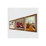 Pinecone Van Gogh Balıkçı Tekneleri, Da Vinci At Heykeli, Nar Taş Duvar Tablosu - Ahşap Çerçeveli Taş Tablo - 25x25 cm - 3 Parça Set - Dekoratif Duvar Sanatı - Modern Ev ve Ofis Duvar Dekoru W3-1341