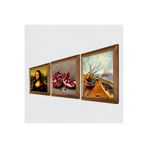 Pinecone Van Gogh Balıkçı Tekneleri, Da Vinci Mona Lisa, Nar Taş Duvar Tablosu - Ahşap Çerçeveli Taş Tablo - 25x25 cm - 3 Parça Set - Dekoratif Duvar Sanatı - Modern Ev ve Ofis Duvar Dekoru W3-1449