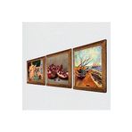 Pinecone Van Gogh Balıkçı Tekneleri, İki Müzisyen Kız Tablosu, Nar Taş Duvar Tablosu - Ahşap Çerçeveli Taş Tablo - 25x25 cm - 3 Parça Set - Dekoratif Duvar Sanatı - Modern Ev Duvar Dekoru W3-1510