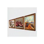 Pinecone Van Gogh Balıkçı Tekneleri, Kelebekli Çiçek, Nar Taş Duvar Tablosu - Ahşap Çerçeveli Taş Tablo - 25x25 cm - 3 Parça Set - Dekoratif Duvar Sanatı - Modern Ev ve Ofis Duvar Dekoru W3-1115