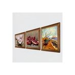 Pinecone Van Gogh Balıkçı Tekneleri, Kelebekli Çiçek, Nar Taş Duvar Tablosu - Ahşap Çerçeveli Taş Tablo - 25x25 cm - 3 Parça Set - Dekoratif Duvar Sanatı - Modern Ev ve Ofis Duvar Dekoru W3-1270