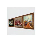 Pinecone Van Gogh Balıkçı Tekneleri, Şahmeran, Nar Taş Duvar Tablosu - Ahşap Çerçeveli Taş Tablo - 25x25 cm - 3 Parça Set - Dekoratif Duvar Sanatı - Modern Ev ve Ofis Duvar Dekoru W3-1027
