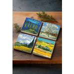 Pinecone Van Gogh Buğday Tarlası, Şeftali Ağacı, Hasat Manzarası, Ren Nehri’nde Bir Gece Taş Bardak Altlığı