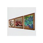 Pinecone Van Gogh İrisler, Kelebekli Çiçek, Nar Taş Duvar Tablosu - Ahşap Çerçeveli Taş Tablo - 25x25 cm - 3 Parça Set - Dekoratif Duvar Sanatı - Modern Ev ve Ofis Duvar Dekoru W3-1084