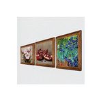 Pinecone Van Gogh İrisler, Kelebekli Çiçek, Nar Taş Duvar Tablosu - Ahşap Çerçeveli Taş Tablo - 25x25 cm - 3 Parça Set - Dekoratif Duvar Sanatı - Modern Ev ve Ofis Duvar Dekoru W3-1218