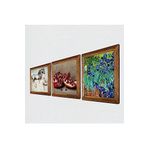 Pinecone Van Gogh İrisler, Leonardo da Vinci At Heykeli, Nar Taş Duvar Tablosu - Ahşap Çerçeveli Taş Tablo - 25x25 cm - 3 Parça Set - Dekoratif Duvar Sanatı - Modern Ev ve Ofis Duvar Dekoru W3-1295