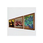 Pinecone Van Gogh İrisler, Leonardo da Vinci Mona Lisa, Nar Taş Duvar Tablosu - Ahşap Çerçeveli Taş Tablo - 25x25 cm - 3 Parça Set - Dekoratif Duvar Sanatı - Modern Ev ve Ofis Duvar Dekoru W3-1411
