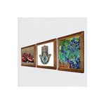 Pinecone Van Gogh İrisler, Nar, Fatma Ana Eli (Hamsa) Taş Duvar Tablosu - Ahşap Çerçeveli Taş Tablo - 25x25 cm - 3 Parça Set - Dekoratif Duvar Sanatı - Modern Ev ve Ofis Duvar Dekoru W3-719