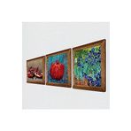 Pinecone Van Gogh İrisler, Nar Taş Duvar Tablosu - Ahşap Çerçeveli Taş Tablo - 25x25 cm - 3 Parça Set - Dekoratif Duvar Sanatı - Modern Ev ve Ofis Duvar Dekoru W3-795