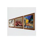 Pinecone Van Gogh Kafe Terasta Gece, Da Vinci At Heykeli, Nar Taş Duvar Tablosu - Ahşap Çerçeveli Taş Tablo - 25x25 cm - 3 Parça Set - Dekoratif Duvar Sanatı - Modern Ev ve Ofis Duvar Dekoru W3-1342