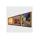 Pinecone Van Gogh Kafe Terasta Gece, Da Vinci Vitruvius Adamı, Nar Taş Duvar Tablosu - Ahşap Çerçeveli Taş Tablo - 25x25 cm - 3 Parça Set - Dekoratif Duvar Sanatı - Modern Ev Duvar Dekoru W3-1391