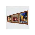 Pinecone Van Gogh Kafe Terasta Gece, İki Müzisyen Kız Tablosu, Nar Taş Duvar Tablosu - Ahşap Çerçeveli Taş Tablo - 25x25 cm - 3 Parça Set - Dekoratif Duvar Sanatı - Modern Ev Duvar Dekoru W3-1511
