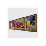 Pinecone Van Gogh Kafe Terasta Gece, Kaplumbağa Terbiyecisi, Nar Taş Duvar Tablosu - Ahşap Çerçeveli Taş Tablo - 25x25 cm - 3 Parça Set - Dekoratif Duvar Sanatı - Modern Ev Duvar Dekoru W3-1574