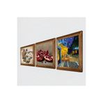 Pinecone Van Gogh Kafe Terasta Gece, Kelebekli Çiçek, Nar Taş Duvar Tablosu - Ahşap Çerçeveli Taş Tablo - 25x25 cm - 3 Parça Set - Dekoratif Duvar Sanatı - Modern Ev ve Ofis Duvar Dekoru W3-1116