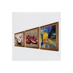 Pinecone Van Gogh Kafe Terasta Gece, Kelebekli Çiçek, Nar Taş Duvar Tablosu - Ahşap Çerçeveli Taş Tablo - 25x25 cm - 3 Parça Set - Dekoratif Duvar Sanatı - Modern Ev ve Ofis Duvar Dekoru W3-1271