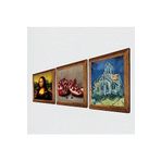 Pinecone Van Gogh Kilise, Leonardo da Vinci Mona Lisa, Nar Taş Duvar Tablosu - Ahşap Çerçeveli Taş Tablo - 25x25 cm - 3 Parça Set - Dekoratif Duvar Sanatı - Modern Ev ve Ofis Duvar Dekoru W3-1452