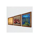 Pinecone Van Gogh, Leonardo da Vinci, Nar Taş Duvar Tablosu - Ahşap Çerçeveli Taş Tablo - 25x25 cm - 3 Parça Set - Dekoratif Duvar Sanatı - Modern Ev ve Ofis Duvar Dekoru W3-1394