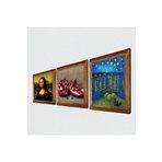 Pinecone Van Gogh, Leonardo da Vinci, Nar Taş Duvar Tablosu - Ahşap Çerçeveli Taş Tablo - 25x25 cm - 3 Parça Set - Dekoratif Duvar Sanatı - Modern Ev ve Ofis Duvar Dekoru W3-1453