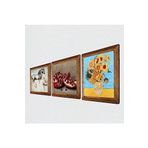 Pinecone Van Gogh On İki Ayçiçekli Vazo, Da Vinci At Heykeli, Nar Taş Duvar Tablosu - Ahşap Çerçeveli Taş Tablo - 25x25 cm - 3 Parça Set - Dekoratif Duvar Sanatı - Modern Ev Duvar Dekoru W3-1340