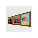 Pinecone Van Gogh On İki Ayçiçekli Vazo, Da Vinci Mona Lisa, Nar Taş Duvar Tablosu - Ahşap Çerçeveli Taş Tablo - 25x25 cm - 3 Parça Set - Dekoratif Duvar Sanatı - Modern Ev Duvar Dekoru W3-1448