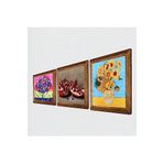 Pinecone Van Gogh On İki Ayçiçekli Vazo, Hayat Ağacı, Nar Taş Duvar Tablosu - Ahşap Çerçeveli Taş Tablo - 25x25 cm - 3 Parça Set - Dekoratif Duvar Sanatı - Modern Ev ve Ofis Duvar Dekoru W3-1069
