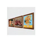 Pinecone Van Gogh On İki Ayçiçekli Vazo, İki Müzisyen Kız, Nar Taş Duvar Tablosu - Ahşap Çerçeveli Taş Tablo - 25x25 cm - 3 Parça Set - Dekoratif Duvar Sanatı - Modern Ev ve Ofis Duvar Dekoru W3-1509