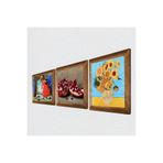 Pinecone Van Gogh On İki Ayçiçekli Vazo, Kaplumbağa Terbiyecisi, Nar Taş Duvar Tablosu - Ahşap Çerçeveli Taş Tablo - 25x25 cm - 3 Parça Set - Dekoratif Duvar Sanatı - Modern Ev Duvar Dekoru W3-1572