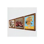 Pinecone Van Gogh On İki Ayçiçekli Vazo, Kelebekli Çiçek, Nar Taş Duvar Tablosu - Ahşap Çerçeveli Taş Tablo - 25x25 cm - 3 Parça Set - Dekoratif Duvar Sanatı - Modern Ev ve Ofis Duvar Dekoru W3-1114