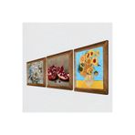 Pinecone Van Gogh On İki Ayçiçekli Vazo, Kelebekli Çiçek, Nar Taş Duvar Tablosu - Ahşap Çerçeveli Taş Tablo - 25x25 cm - 3 Parça Set - Dekoratif Duvar Sanatı - Modern Ev ve Ofis Duvar Dekoru W3-1191