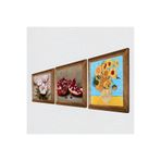 Pinecone Van Gogh On İki Ayçiçekli Vazo, Kelebekli Çiçek, Nar Taş Duvar Tablosu - Ahşap Çerçeveli Taş Tablo - 25x25 cm - 3 Parça Set - Dekoratif Duvar Sanatı - Modern Ev ve Ofis Duvar Dekoru W3-1269