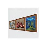 Pinecone Van Gogh Ren Nehri, Kelebekli Çiçek, Nar Taş Duvar Tablosu - Ahşap Çerçeveli Taş Tablo - 25x25 cm - 3 Parça Set - Dekoratif Duvar Sanatı - Modern Ev ve Ofis Duvar Dekoru W3-1196