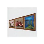 Pinecone Van Gogh Ren Nehri, Kelebekli Çiçek, Nar Taş Duvar Tablosu - Ahşap Çerçeveli Taş Tablo - 25x25 cm - 3 Parça Set - Dekoratif Duvar Sanatı - Modern Ev ve Ofis Duvar Dekoru W3-1274