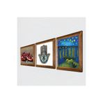 Pinecone Van Gogh Ren Nehri, Nar, Fatma Ana Eli Taş Duvar Tablosu - Ahşap Çerçeveli Taş Tablo - 25x25 cm - 3 Parça Set - Dekoratif Duvar Sanatı - Modern Ev ve Ofis Duvar Dekoru W3-776