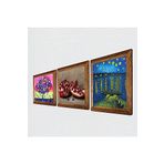 Pinecone Van Gogh Ren Nehri’nde Yıldızlı Bir Gece, Hayat Ağacı, Nar Taş Duvar Tablosu - Ahşap Çerçeveli Taş Tablo - 25x25 cm - 3 Parça Set - Dekoratif Duvar Sanatı - Modern Ev Duvar Dekoru W3-1073
