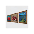 Pinecone Van Gogh Ren Nehri’nde Yıldızlı Bir Gece, Nar Taş Duvar Tablosu - Ahşap Çerçeveli Taş Tablo - 25x25 cm - 3 Parça Set - Dekoratif Duvar Sanatı - Modern Ev ve Ofis Duvar Dekoru W3-842